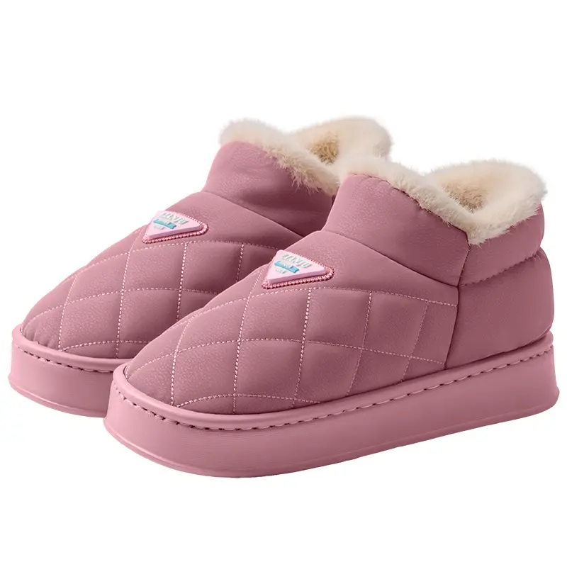 Women's Pink Fleece Lined Cotton Slippers Autumn Winter 2025 - Image 9