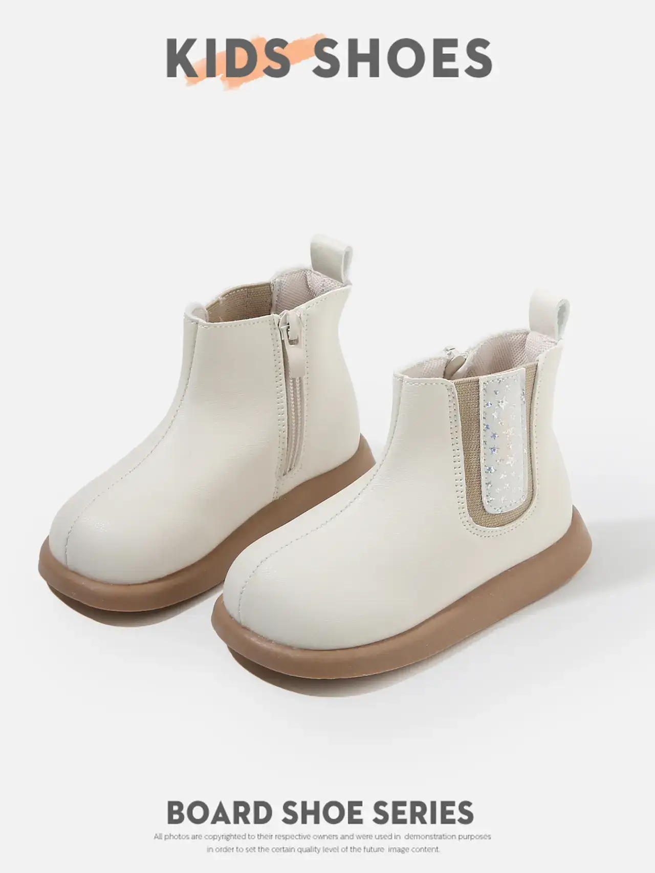 Kids Korean Style Boots White Leather Short Ankle Length — feature 10