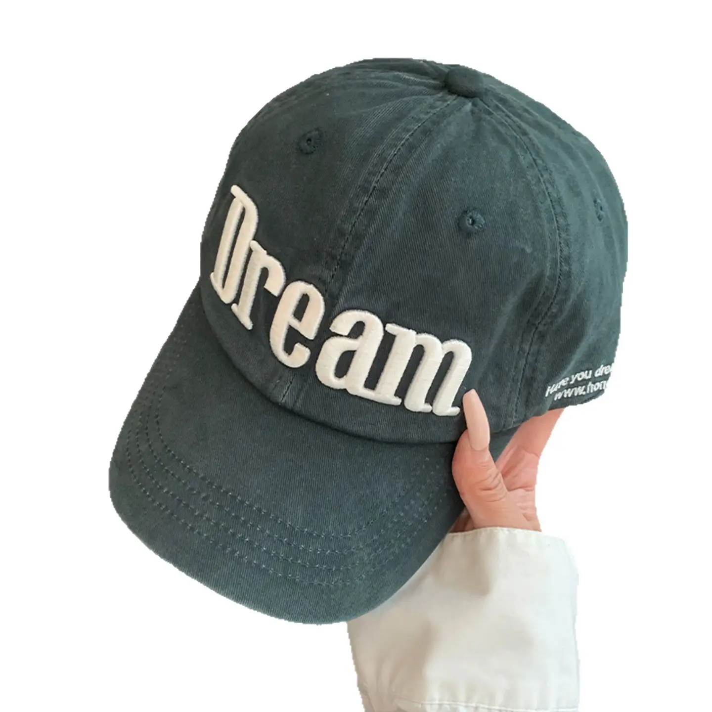 Women Letter Embroidered Baseball Cap Cream Wide Brim