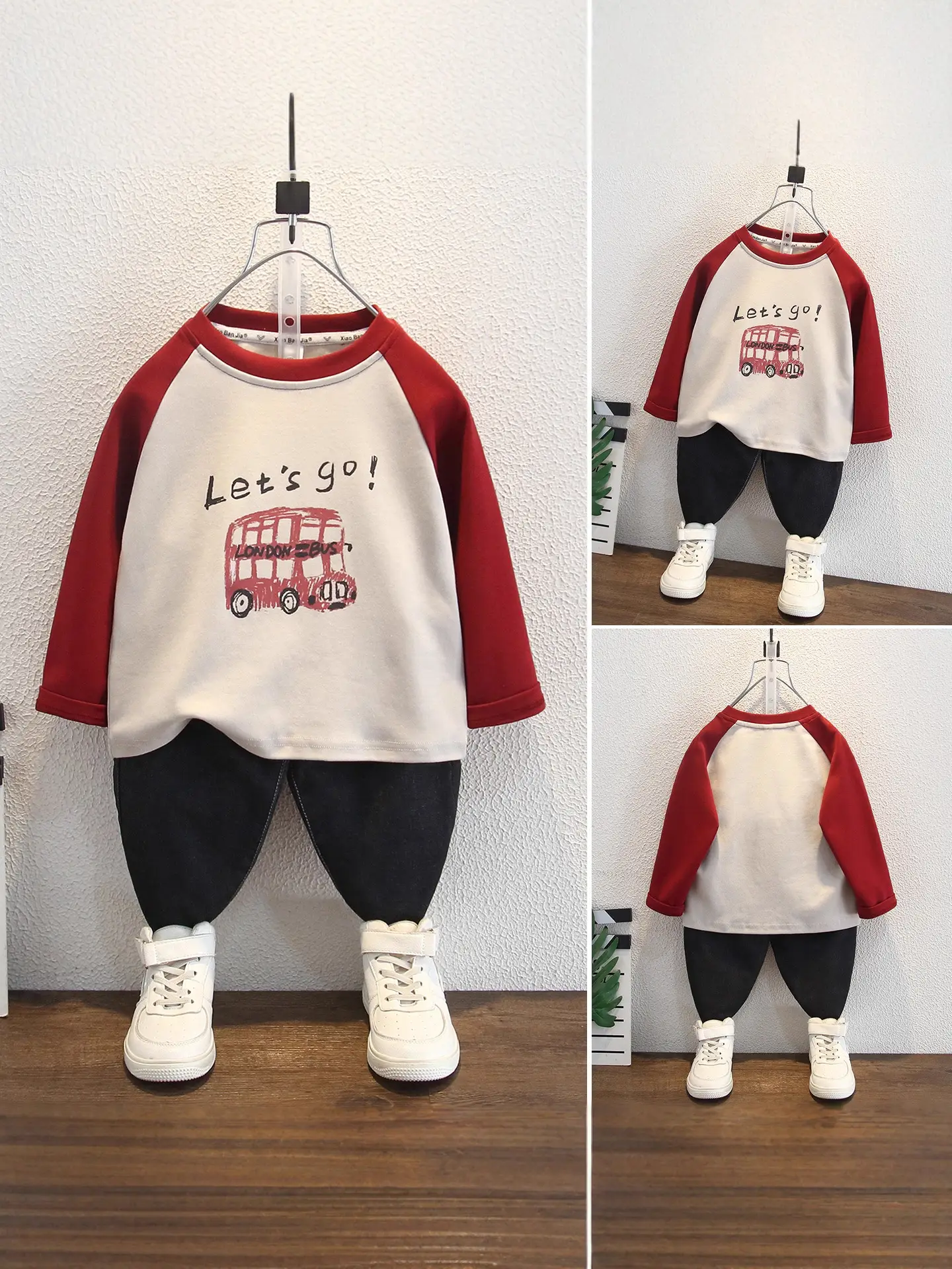 Boys Long Sleeve T-Shirt Red White 2026 New Style - Image 3