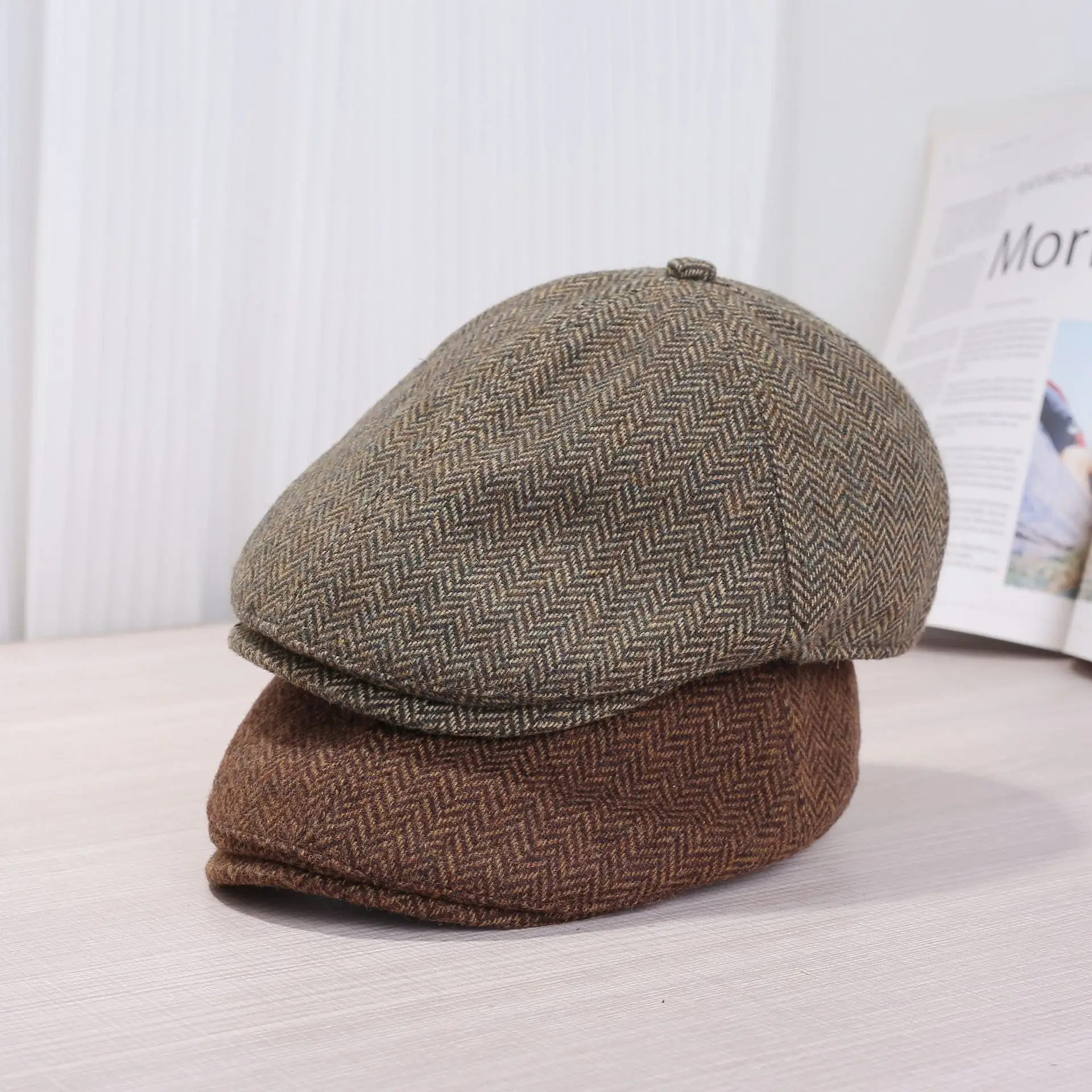 Women Duckbill Cap Autumn Winter Retro Brown Grey — feature 3