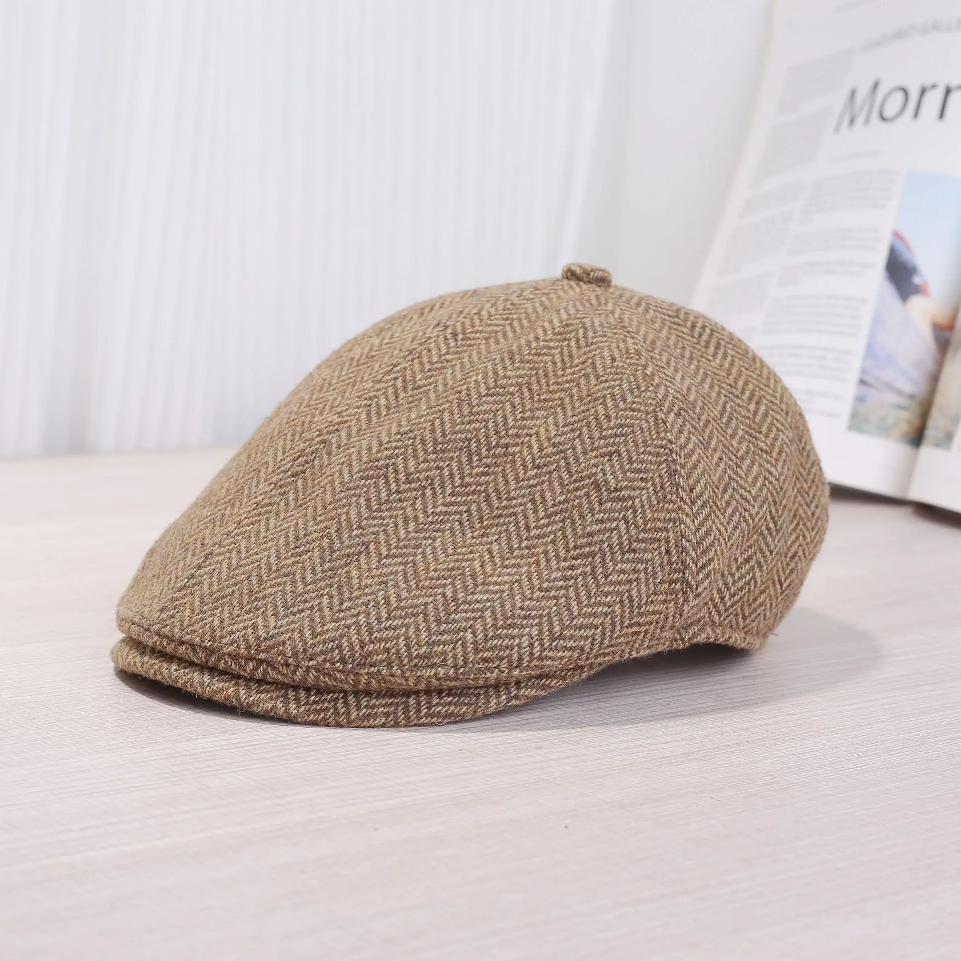 Women Duckbill Cap Autumn Winter Retro Brown Grey - Image 2