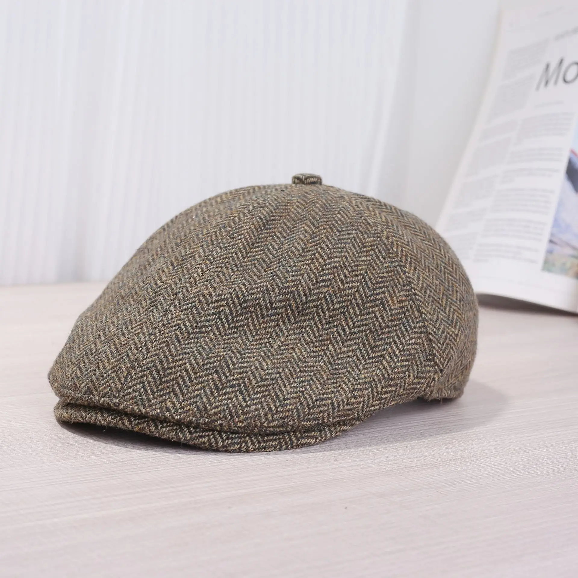 Women Duckbill Cap Autumn Winter Retro Brown Grey - Image 4