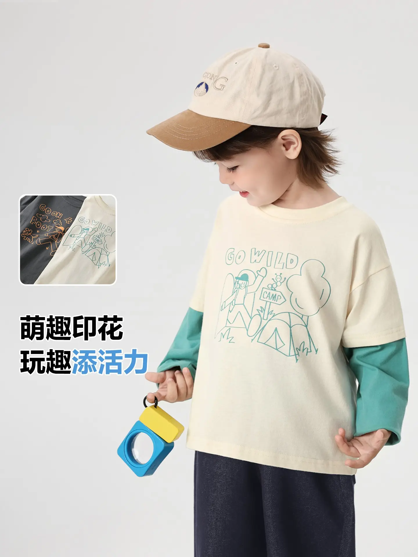 Girls Cotton Long Sleeve T-Shirt Cream Teal Spring Outfit - Image 6