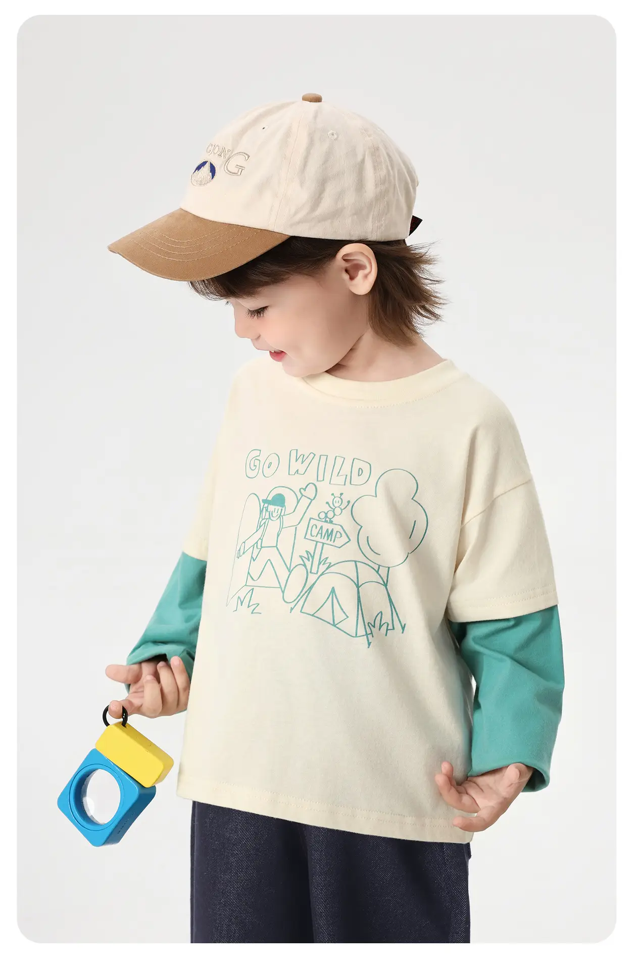 Girls Cotton Long Sleeve T-Shirt Cream Teal Spring Outfit — feature 14