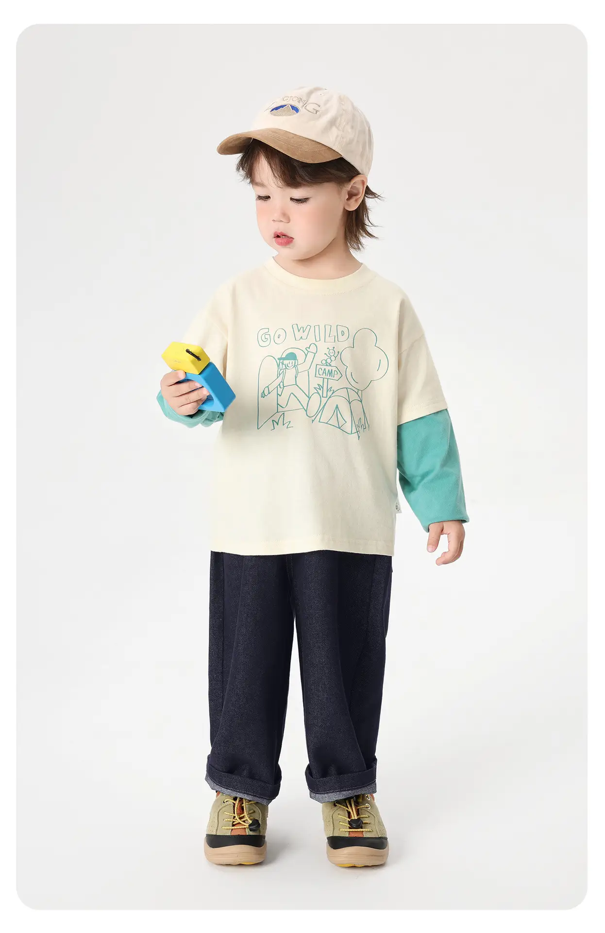 Girls Cotton Long Sleeve T-Shirt Cream Teal Spring Outfit — feature 15