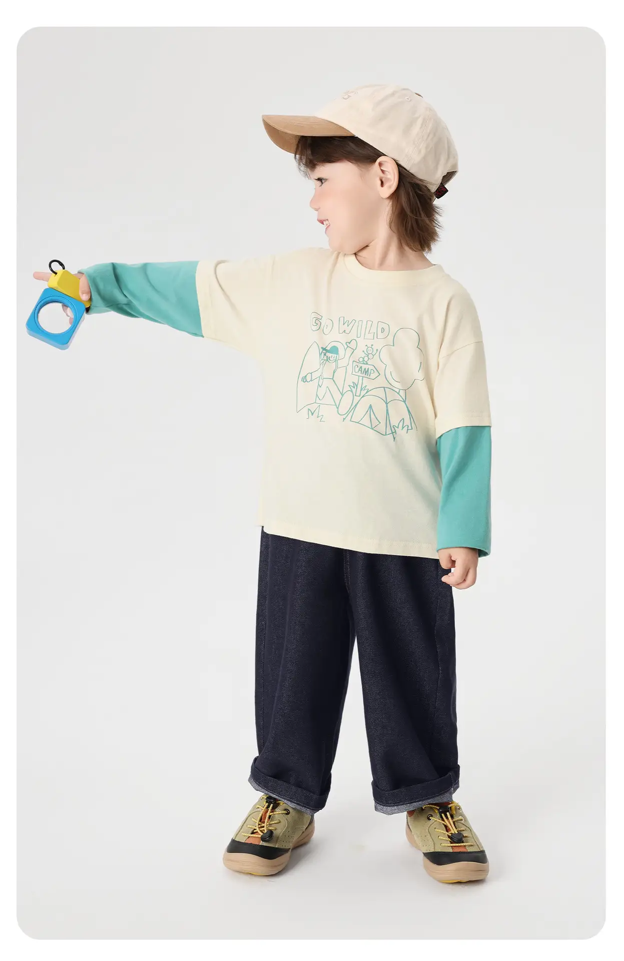 Girls Cotton Long Sleeve T-Shirt Cream Teal Spring Outfit — feature 16