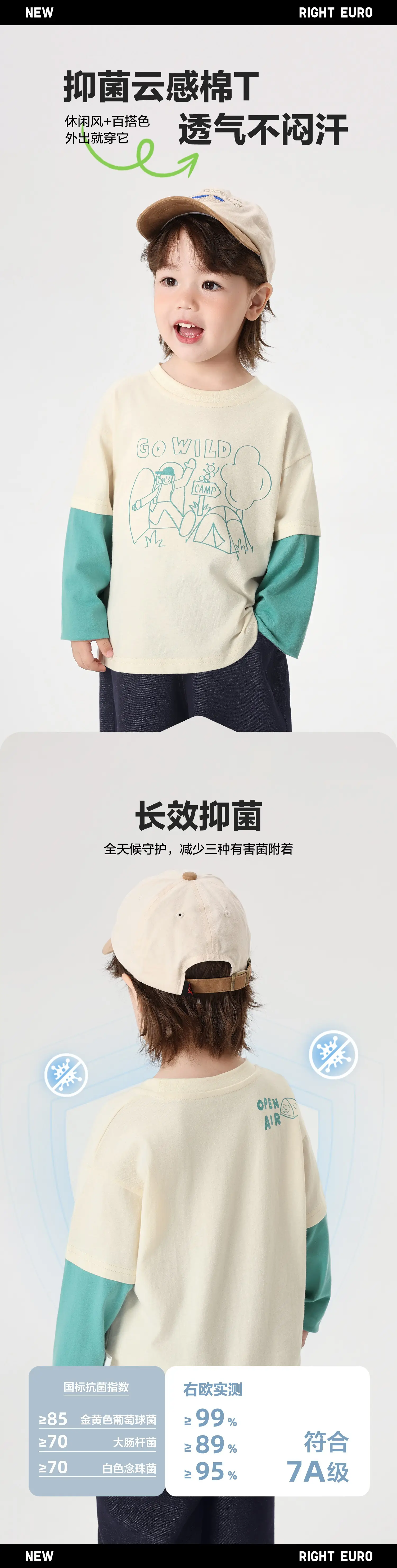 Girls Cotton Long Sleeve T-Shirt Cream Teal Spring Outfit — feature 2