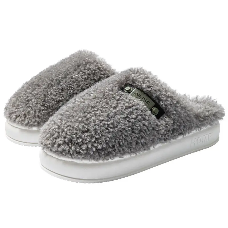 Gray Wool Thick Slippers for Men Winter 2025 - Image 10