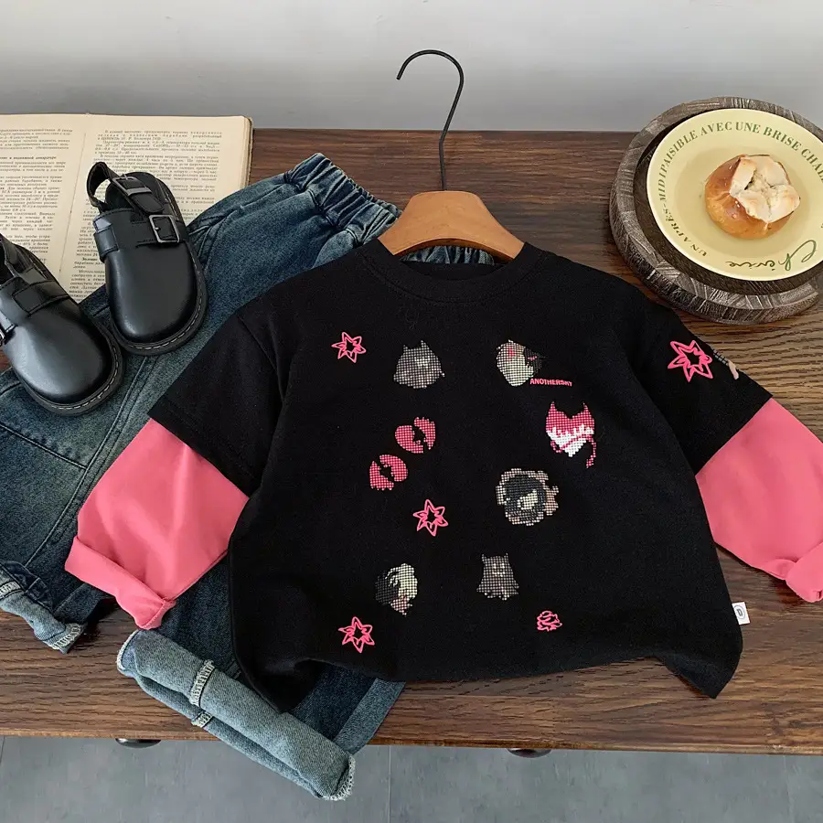 Girls Black Floral Long Sleeve T-Shirt 2025