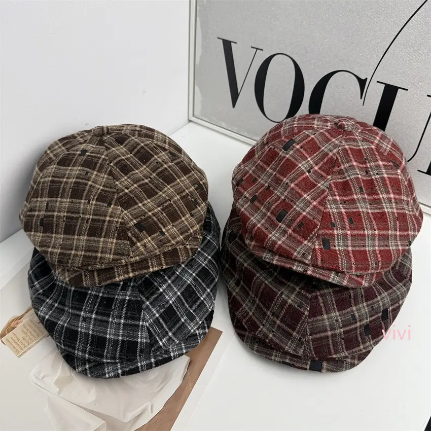 New British Style Plaid Cap for Women Autumn Casual Reversible - Image 3