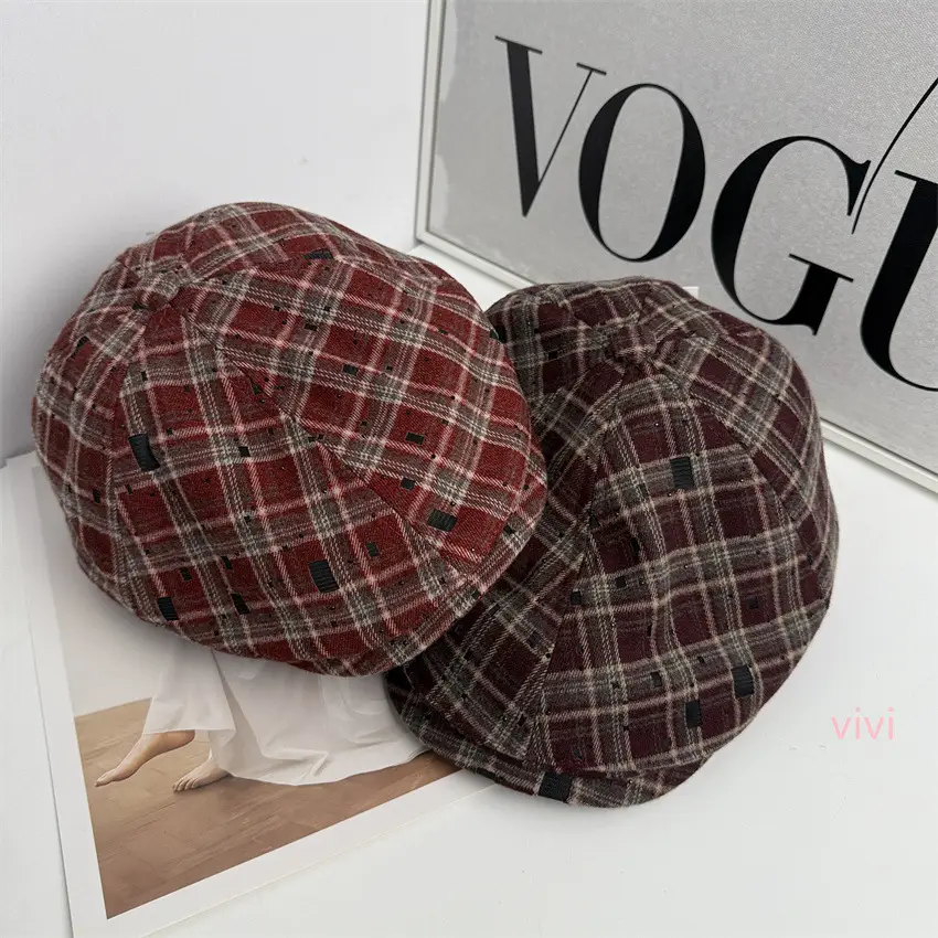New British Style Plaid Cap for Women Autumn Casual Reversible — feature 2