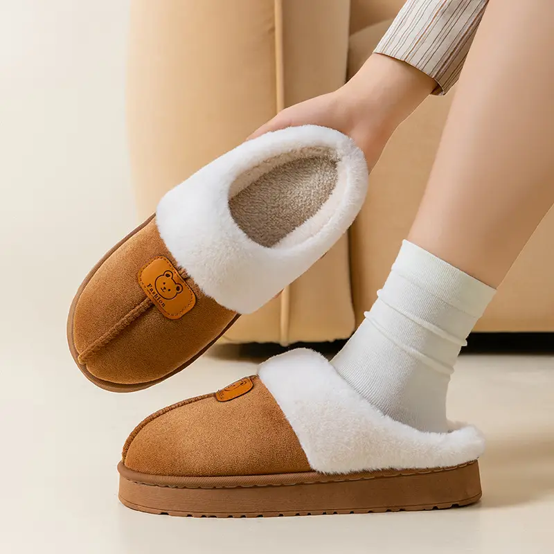Fleece-Lined Thick Cotton Slippers for Women, Non-Slip Soft Sole Home Warm Maternity Shoes for Men, Couple Style Winter Plush Slippers - Image 5