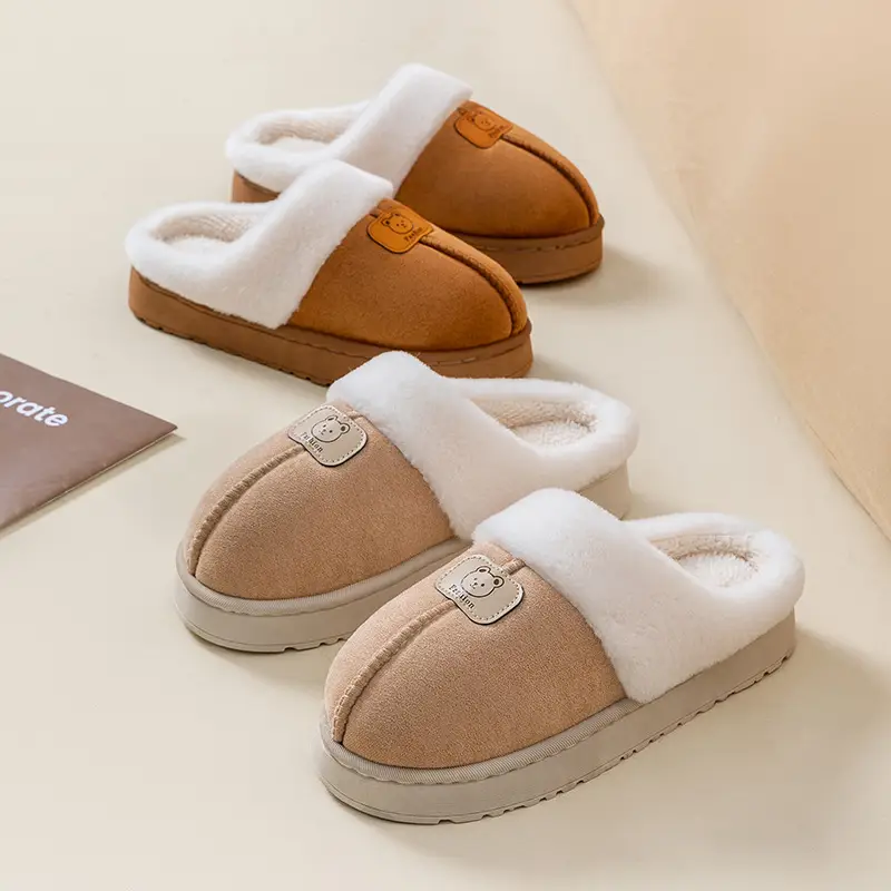 Fleece-Lined Thick Cotton Slippers for Women, Non-Slip Soft Sole Home Warm Maternity Shoes for Men, Couple Style Winter Plush Slippers - Image 6