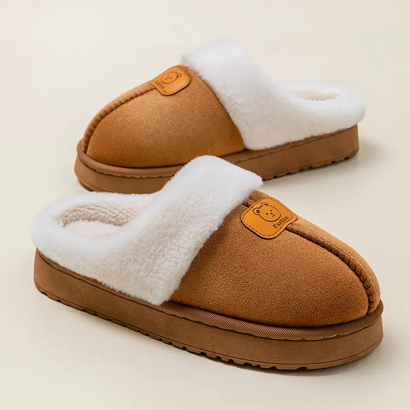 Fleece-Lined Thick Cotton Slippers for Women, Non-Slip Soft Sole Home Warm Maternity Shoes for Men, Couple Style Winter Plush Slippers - Image 7