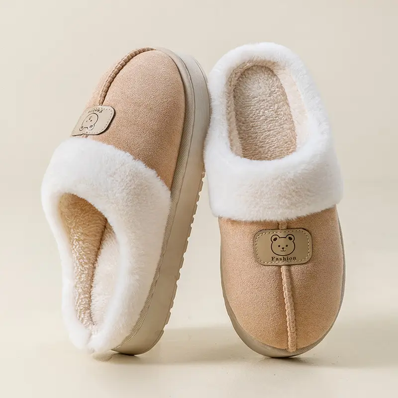 Fleece-Lined Thick Cotton Slippers for Women, Non-Slip Soft Sole Home Warm Maternity Shoes for Men, Couple Style Winter Plush Slippers - Image 8