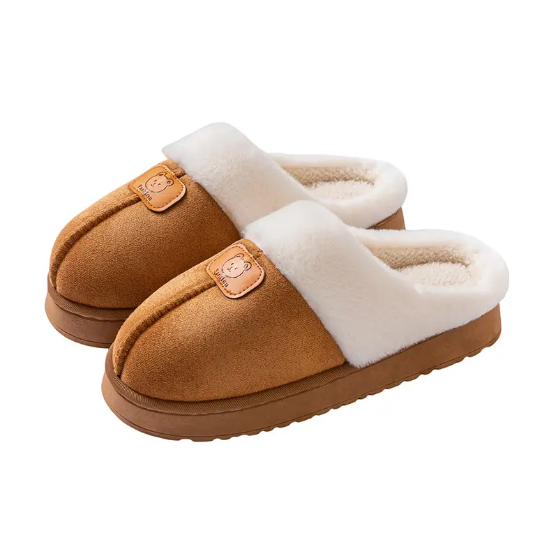 Fleece-Lined Thick Cotton Slippers for Women, Non-Slip Soft Sole Home Warm Maternity Shoes for Men, Couple Style Winter Plush Slippers - Image 9
