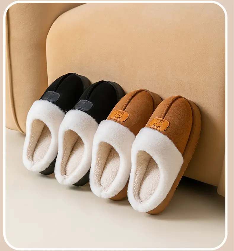 Fleece-Lined Thick Cotton Slippers for Women, Non-Slip Soft Sole Home Warm Maternity Shoes for Men, Couple Style Winter Plush Slippers — feature 23