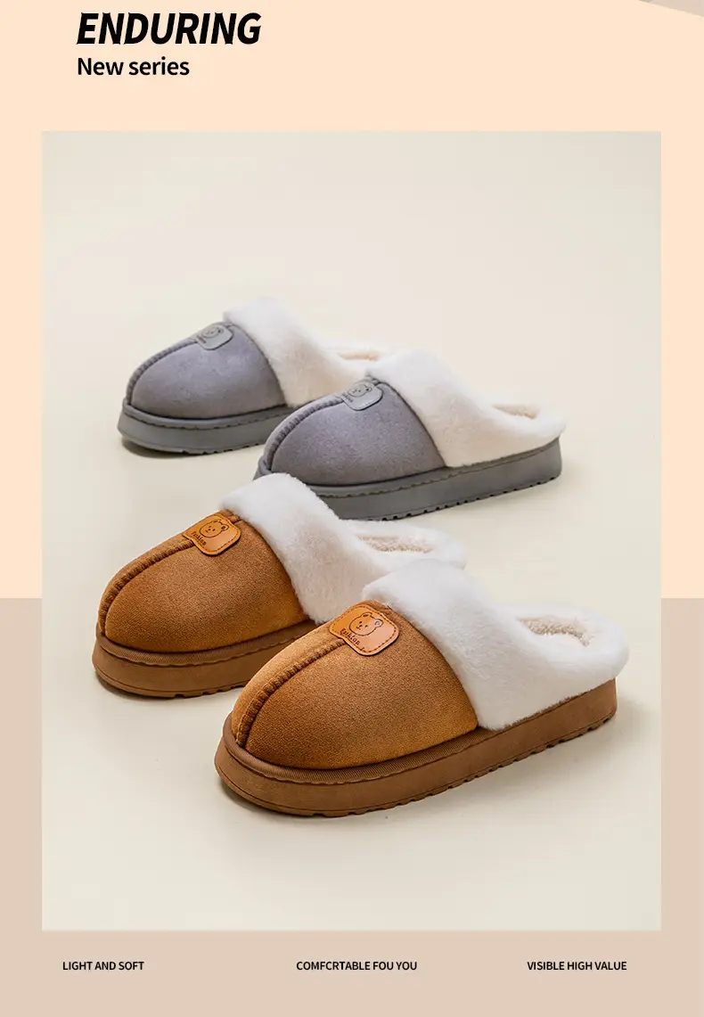 Fleece-Lined Thick Cotton Slippers for Women, Non-Slip Soft Sole Home Warm Maternity Shoes for Men, Couple Style Winter Plush Slippers — feature 7