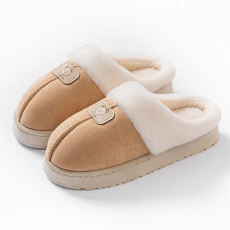 Fleece-Lined Thick Cotton Slippers for Women, Non-Slip Soft Sole Home Warm Maternity Shoes for Men, Couple Style Winter Plush Slippers - Image 2