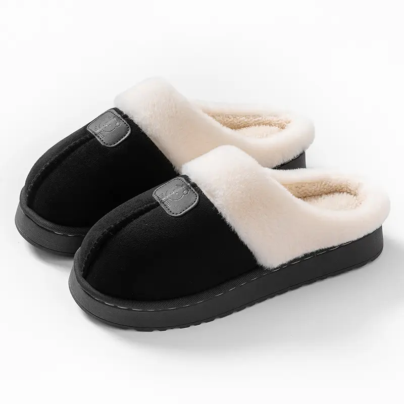 Fleece-Lined Thick Cotton Slippers for Women, Non-Slip Soft Sole Home Warm Maternity Shoes for Men, Couple Style Winter Plush Slippers - Image 3