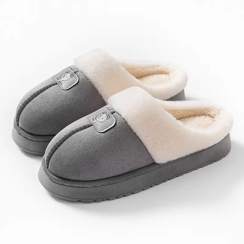 Fleece-Lined Thick Cotton Slippers for Women, Non-Slip Soft Sole Home Warm Maternity Shoes for Men, Couple Style Winter Plush Slippers - Image 4