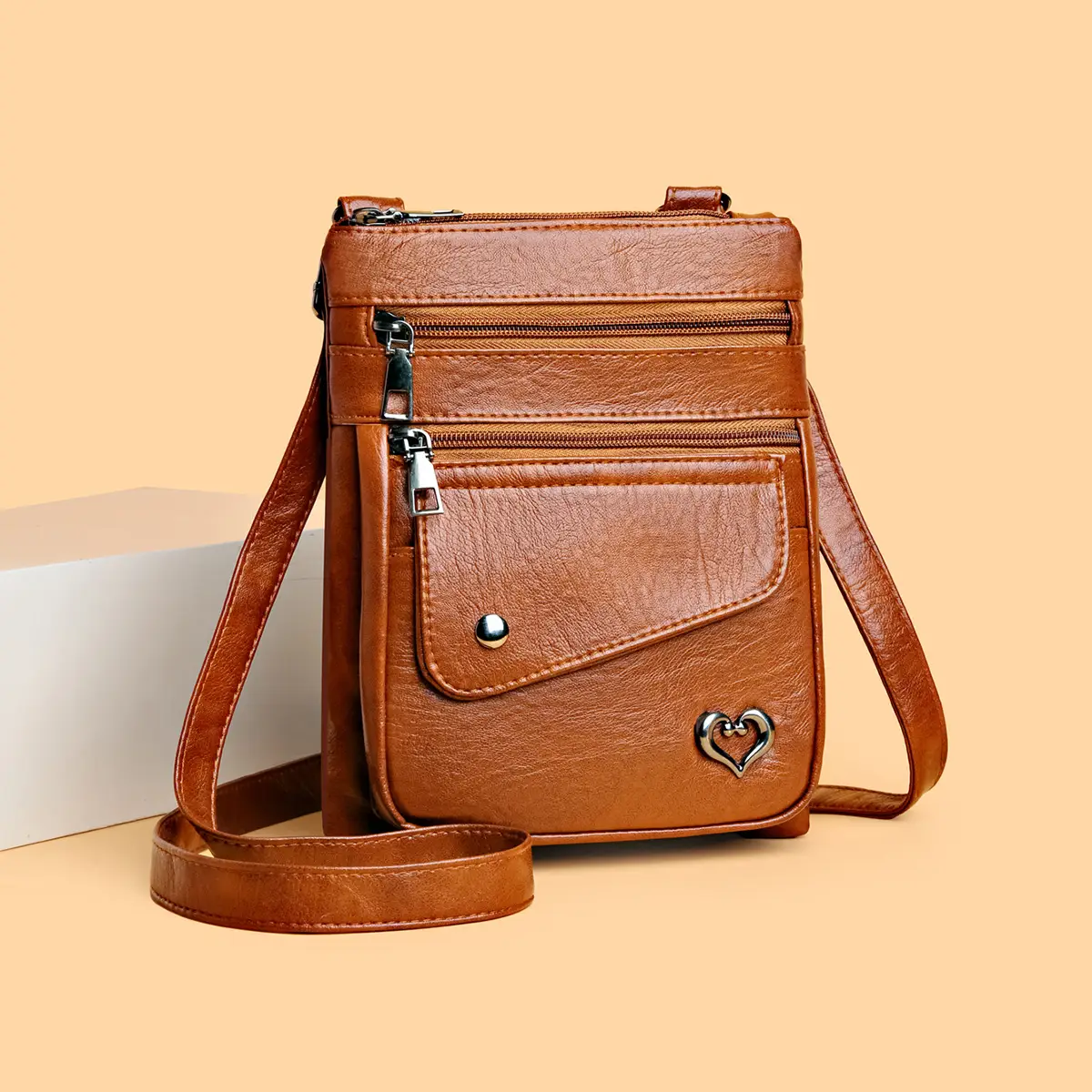 Women Crossbody Phone Bag Grey Leather Shoulder Bag - Image 6