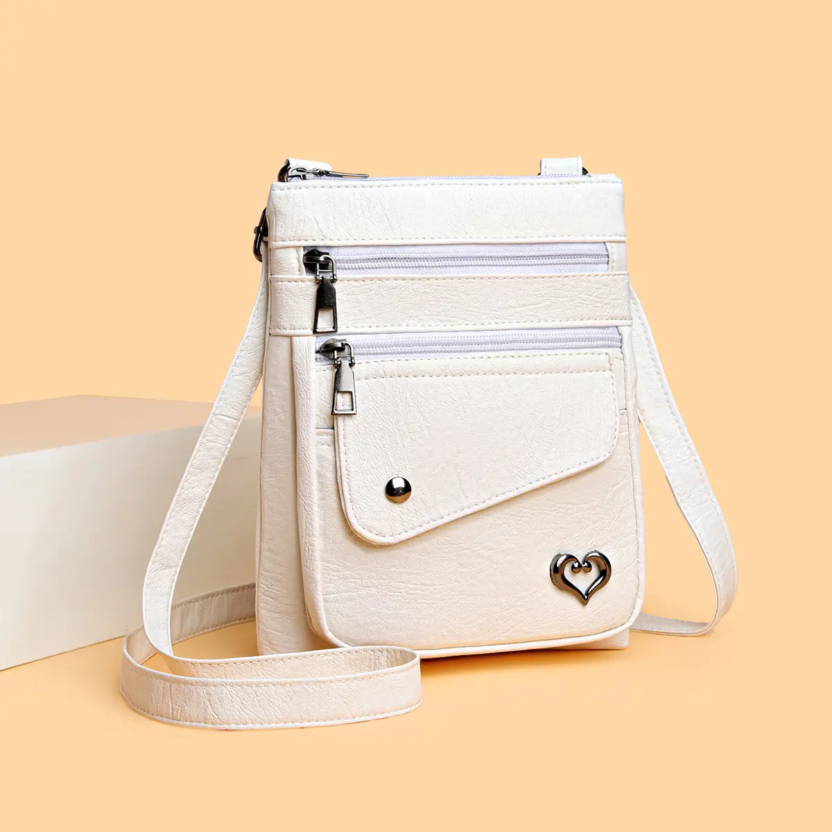 Women Crossbody Phone Bag Grey Leather Shoulder Bag - Image 7