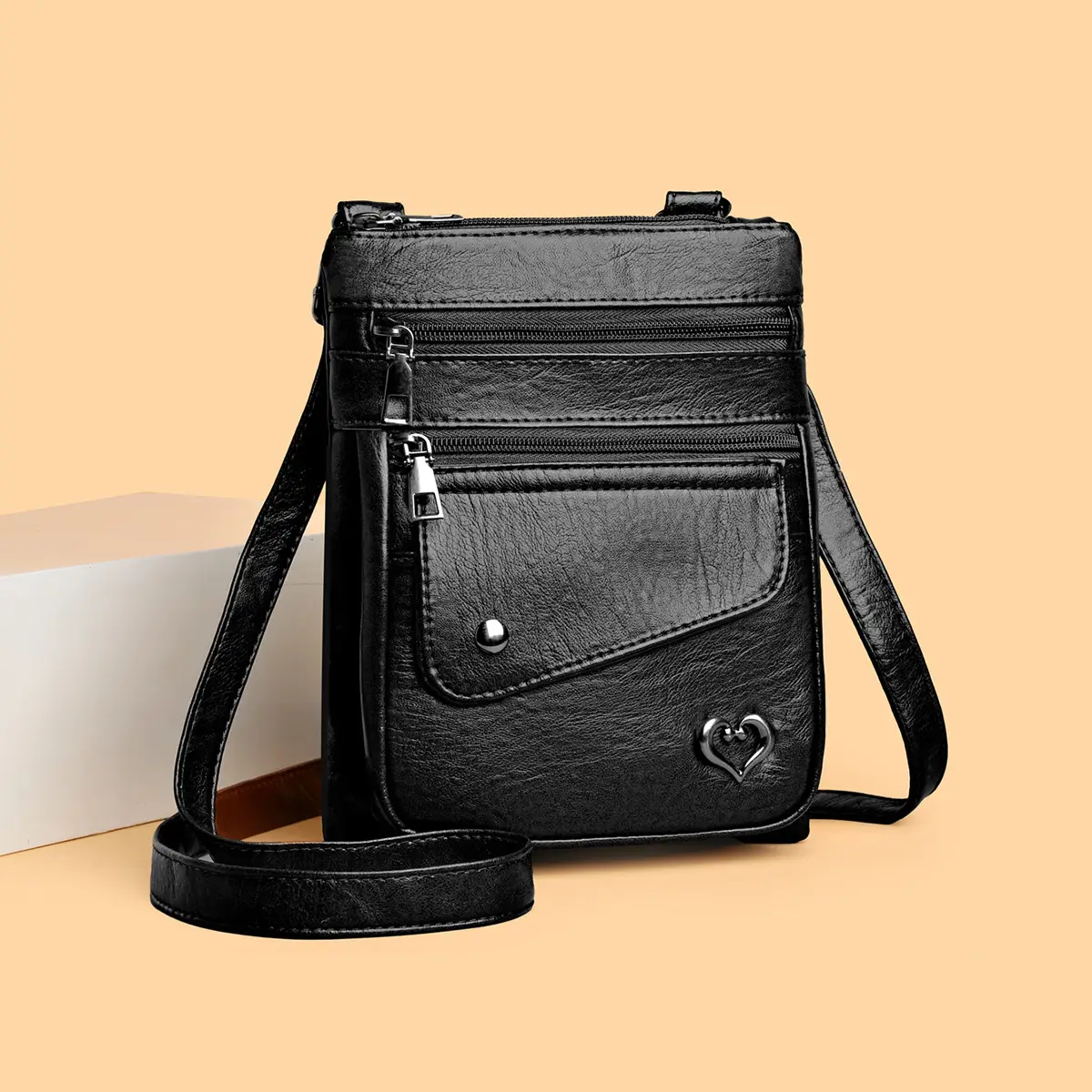 Women Crossbody Phone Bag Grey Leather Shoulder Bag - Image 8