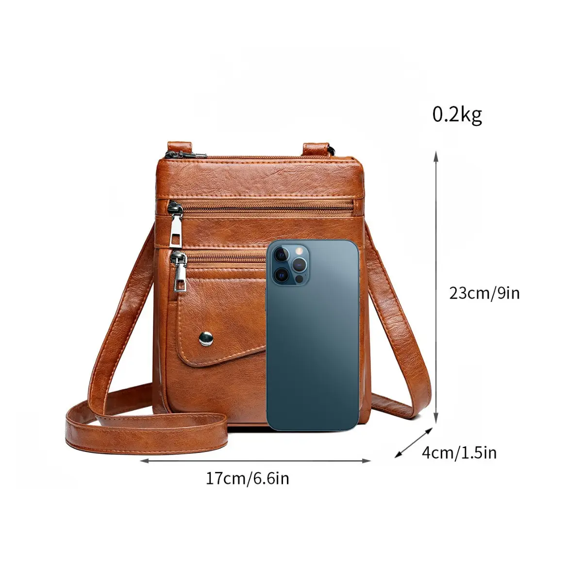 Women Crossbody Phone Bag Grey Leather Shoulder Bag - Image 9
