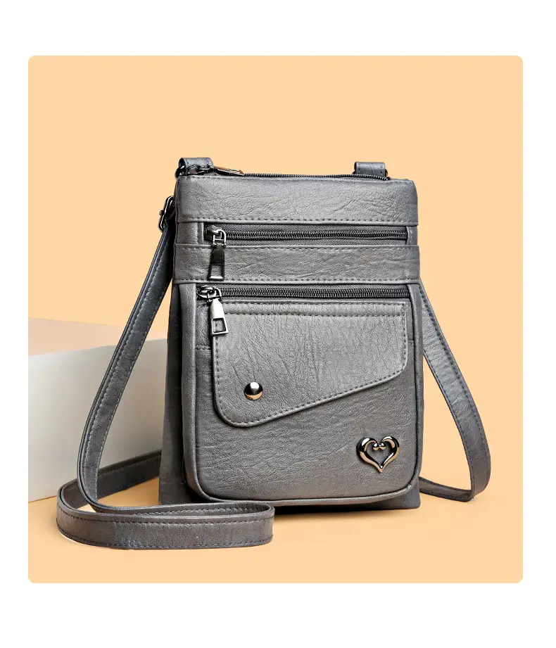 Women Crossbody Phone Bag Grey Leather Shoulder Bag — feature 12