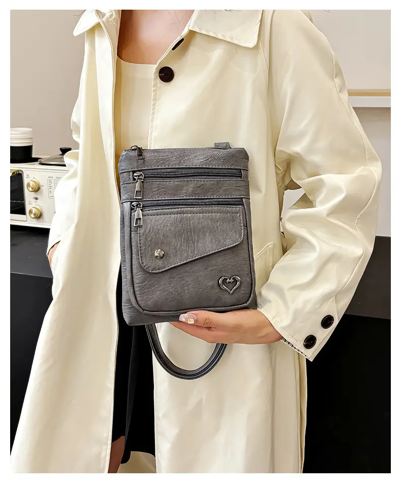 Women Crossbody Phone Bag Grey Leather Shoulder Bag — feature 23
