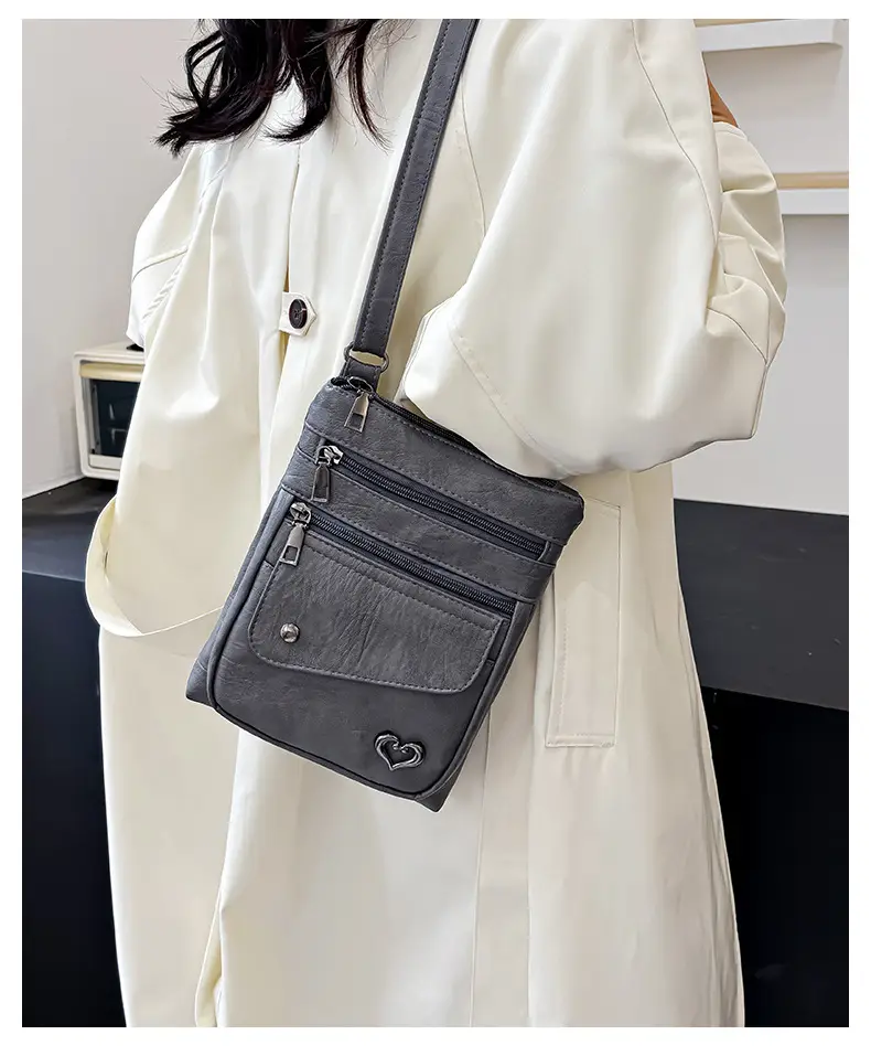 Women Crossbody Phone Bag Grey Leather Shoulder Bag — feature 24