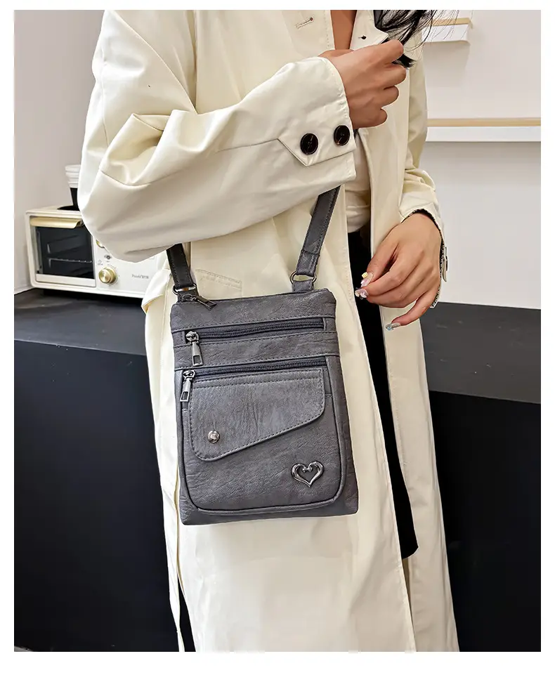 Women Crossbody Phone Bag Grey Leather Shoulder Bag — feature 25
