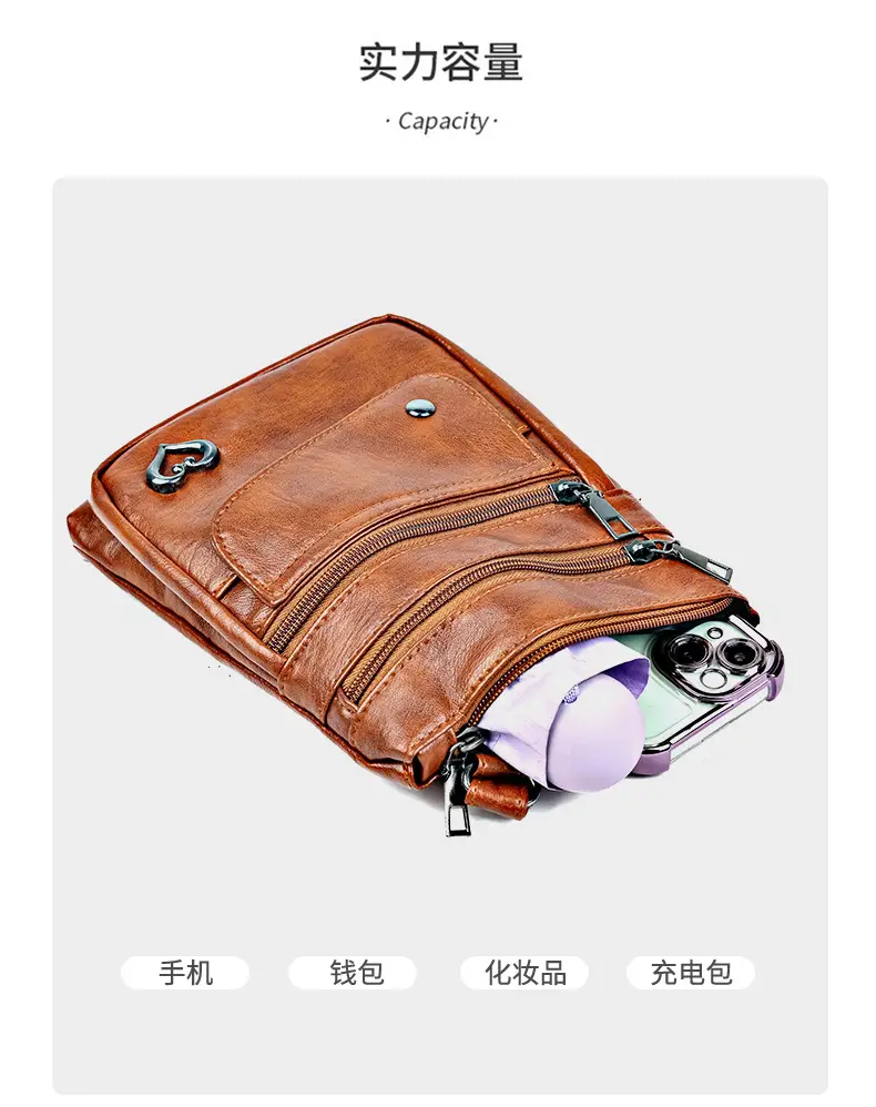 Women Crossbody Phone Bag Grey Leather Shoulder Bag — feature 7