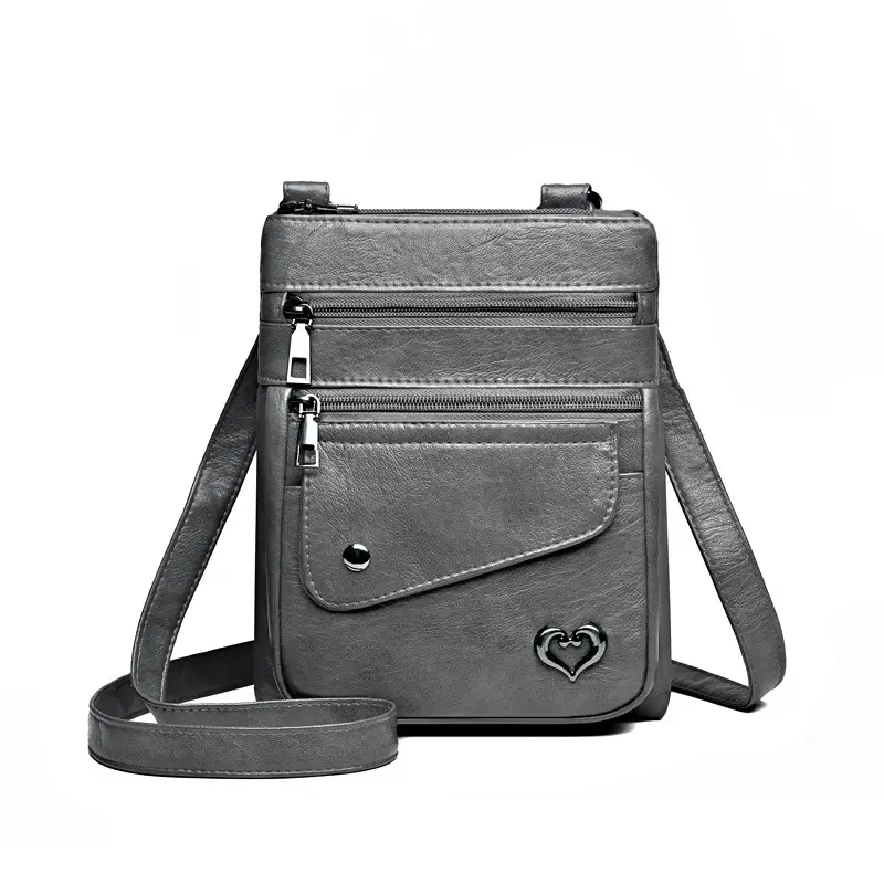 Women Crossbody Phone Bag Grey Leather Shoulder Bag - Image 2