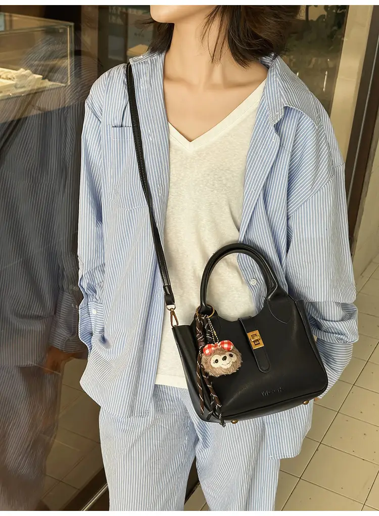 Women's Brown Leather Shoulder Bag with Cute Charm — feature 15