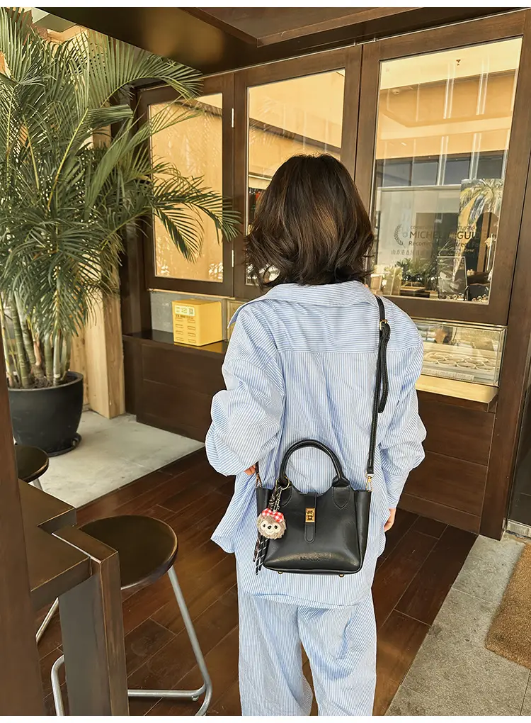 Women's Brown Leather Shoulder Bag with Cute Charm — feature 17