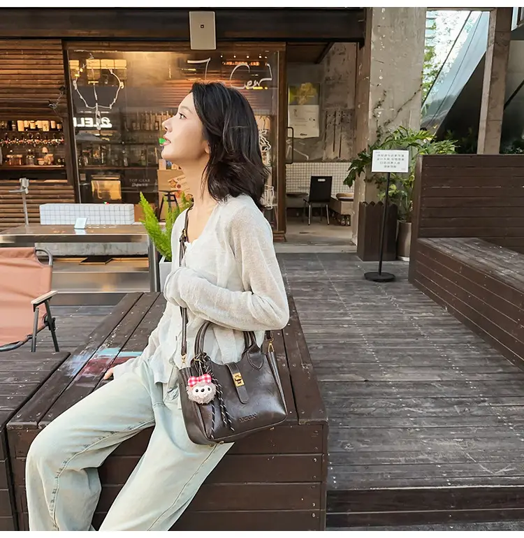 Women's Brown Leather Shoulder Bag with Cute Charm — feature 20