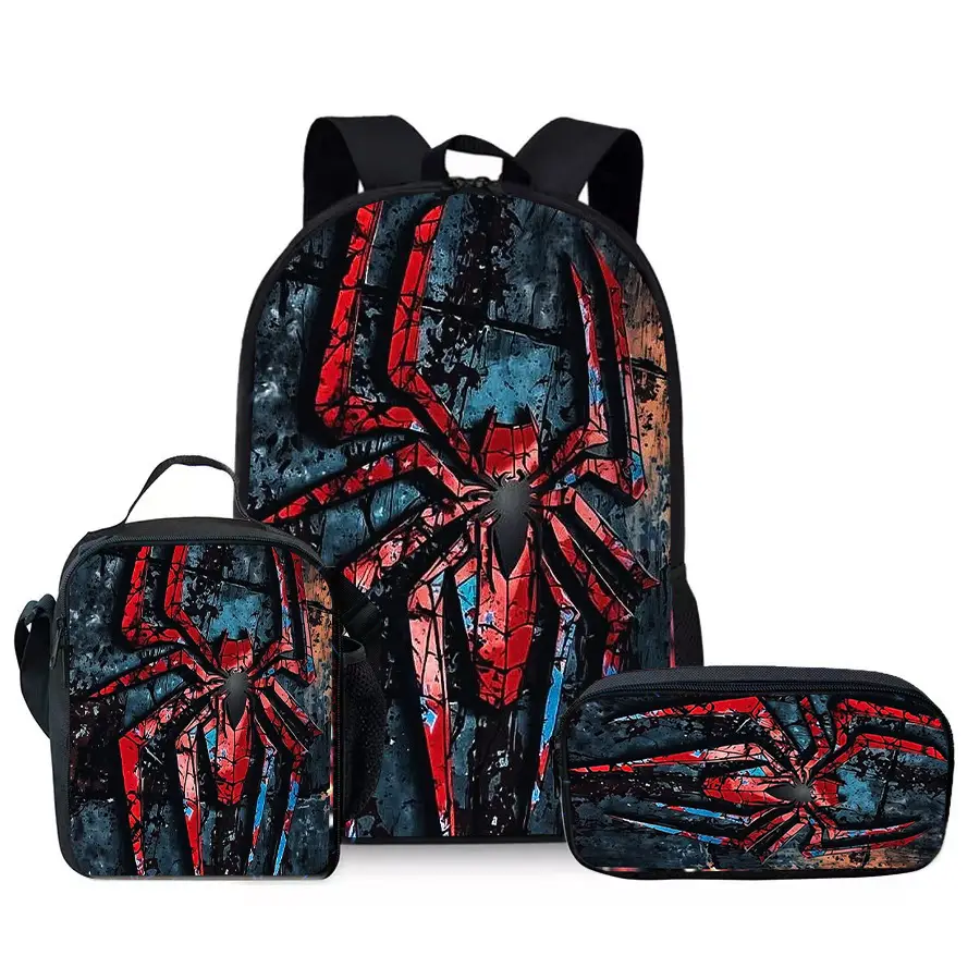 Large-Capacity Spine-Protecting and Weight-Reducing Schoolbag Set for Primary School Students with Cartoon Hero Print Backpack