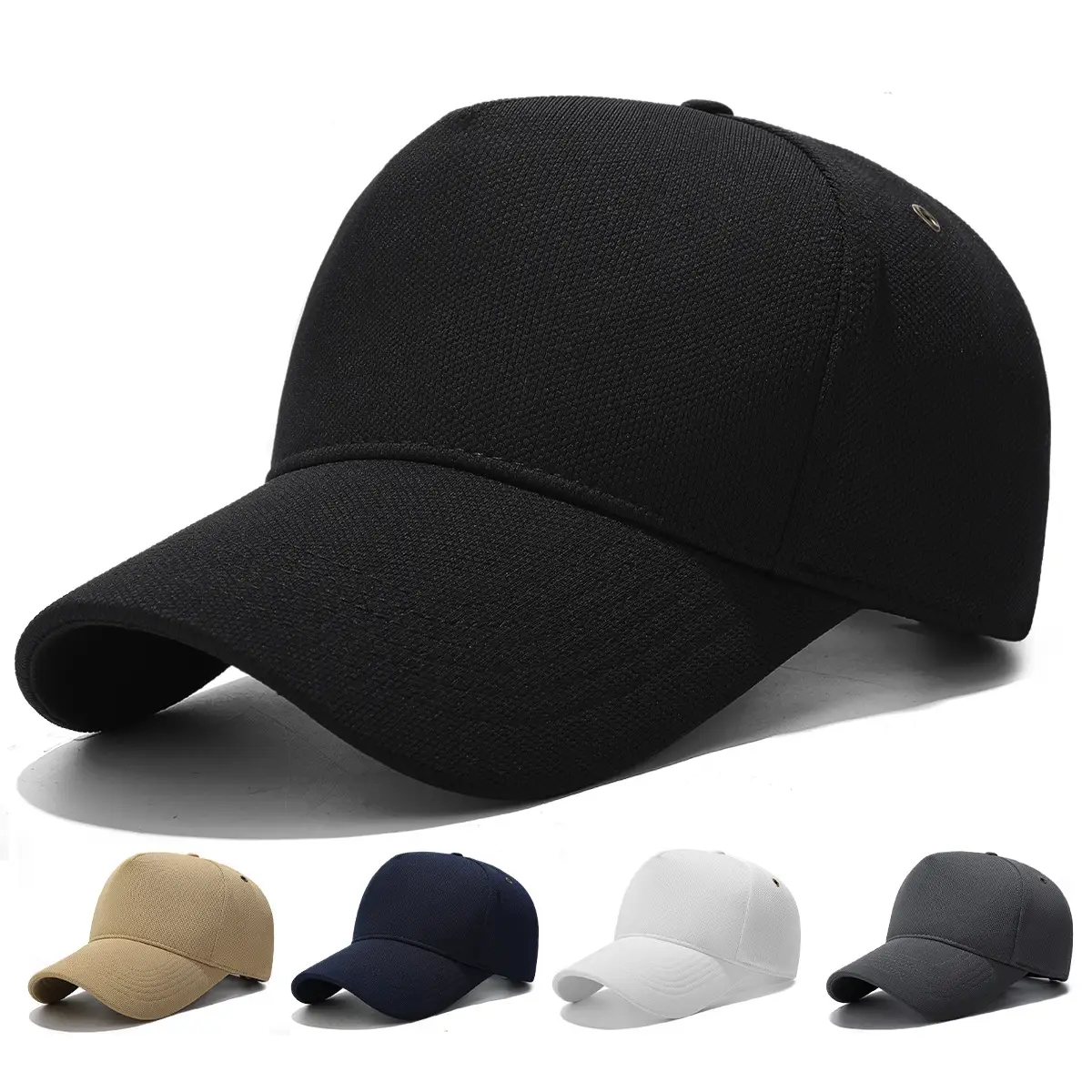 Black Baseball Cap with 5-Pan & Eyelet Shade - Image 6