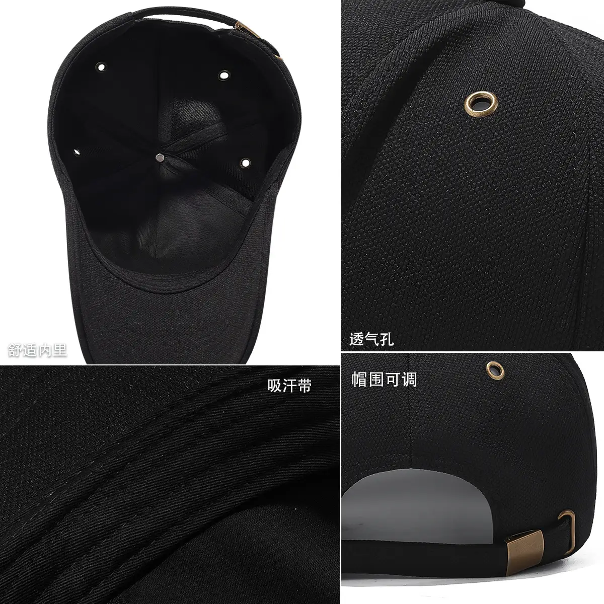 Black Baseball Cap with 5-Pan & Eyelet Shade - Image 9