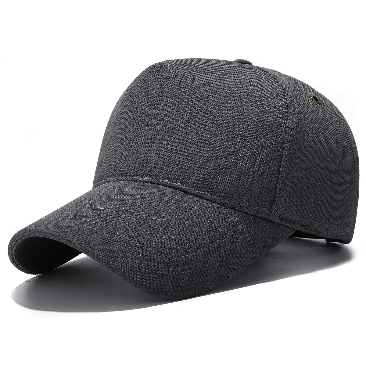 Black Baseball Cap with 5-Pan & Eyelet Shade - Image 3