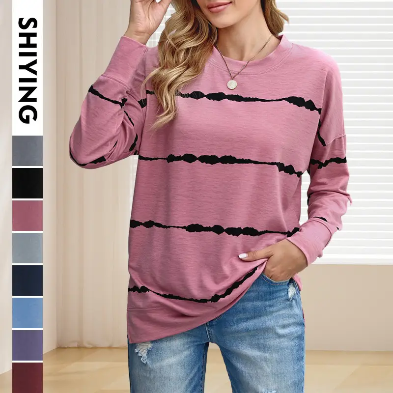 Women Striped Long Sleeve Pullover Top White