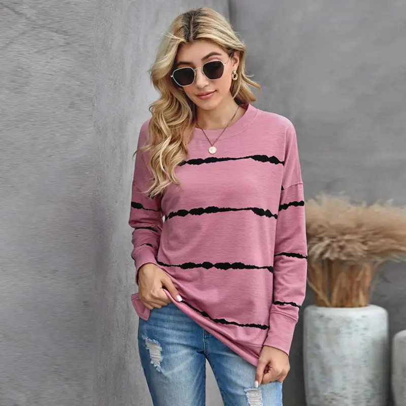 Women Striped Long Sleeve Pullover Top White