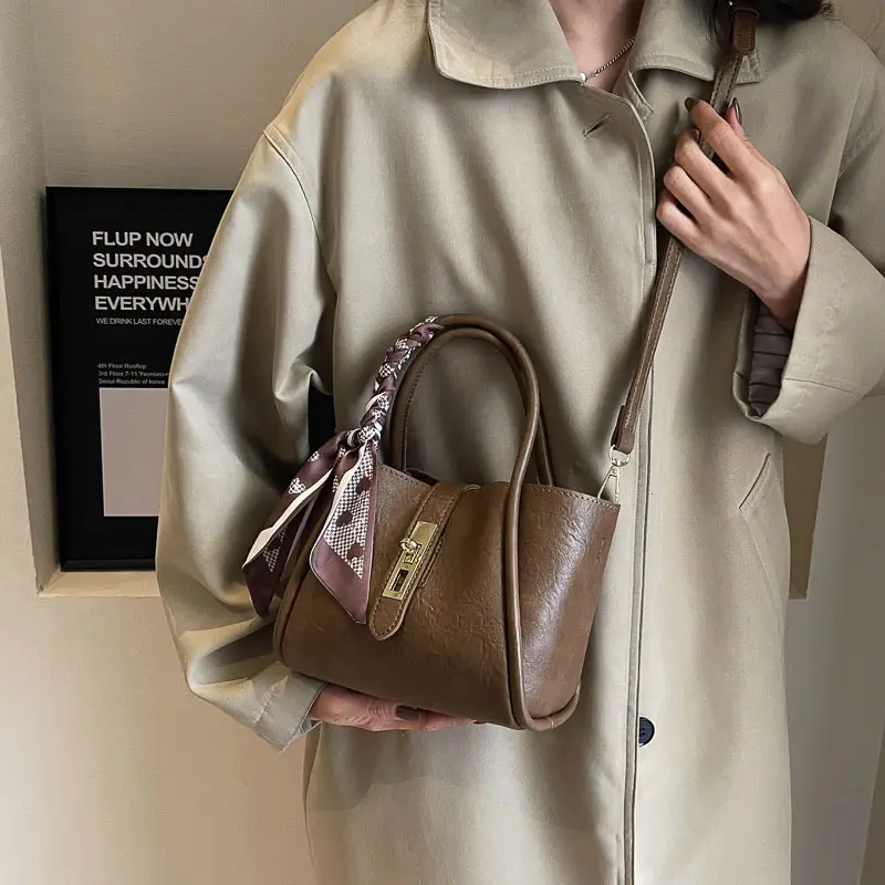 Retro Brown Crossbody Bag for Women with Logo - Image 8