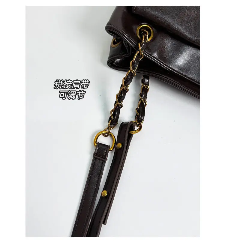 Black Leather Shoulder Bag with Gold Chain — feature 10