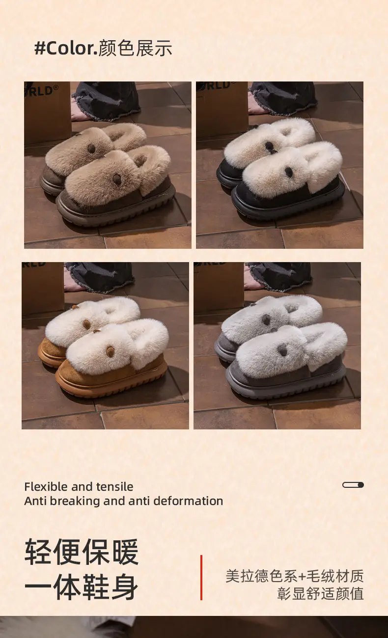 New Style Bag-Heeled Cotton Slippers for Women, Winter Couples, Non-Slip Thick-Soled Fleece-Lined, Thickeneded Warm Cotton Shoes for Men at Home and Outside — feature 4