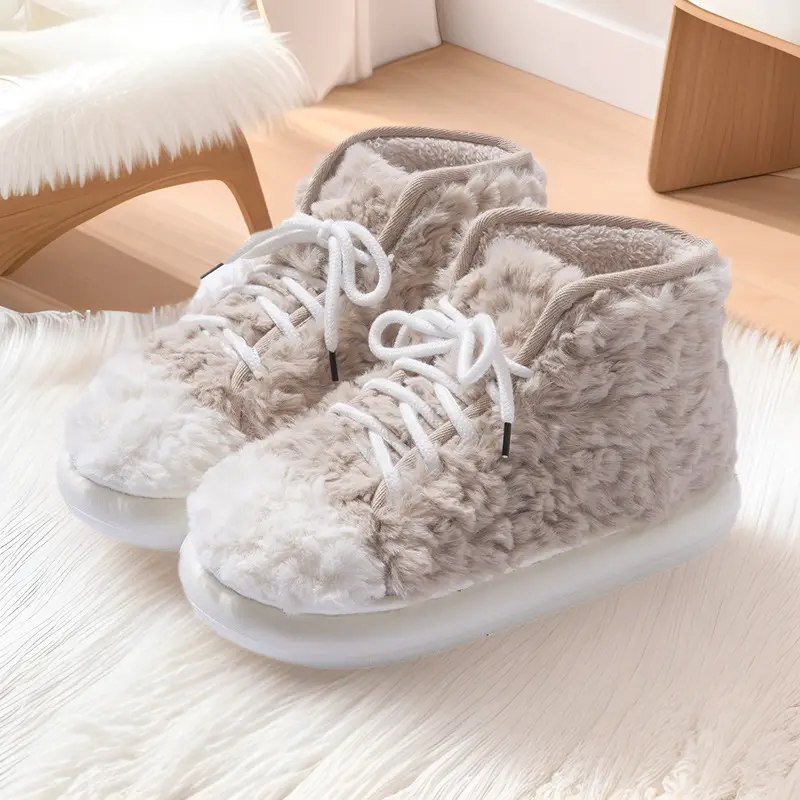 2024 New Style Bag Heel Cotton Slippers for Women Winter Outer Wear Non-Slip Thick Sole Home Indoor Thickeneded Warm Woolen Cotton Shoes - Image 4