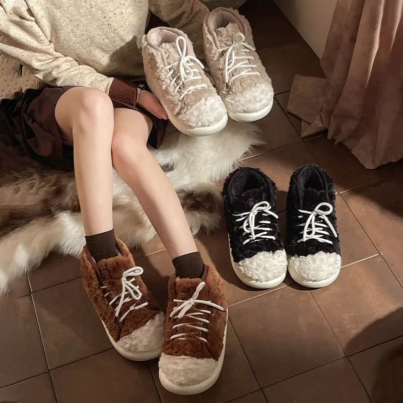 2024 New Style Bag Heel Cotton Slippers for Women Winter Outer Wear Non-Slip Thick Sole Home Indoor Thickeneded Warm Woolen Cotton Shoes - Image 5
